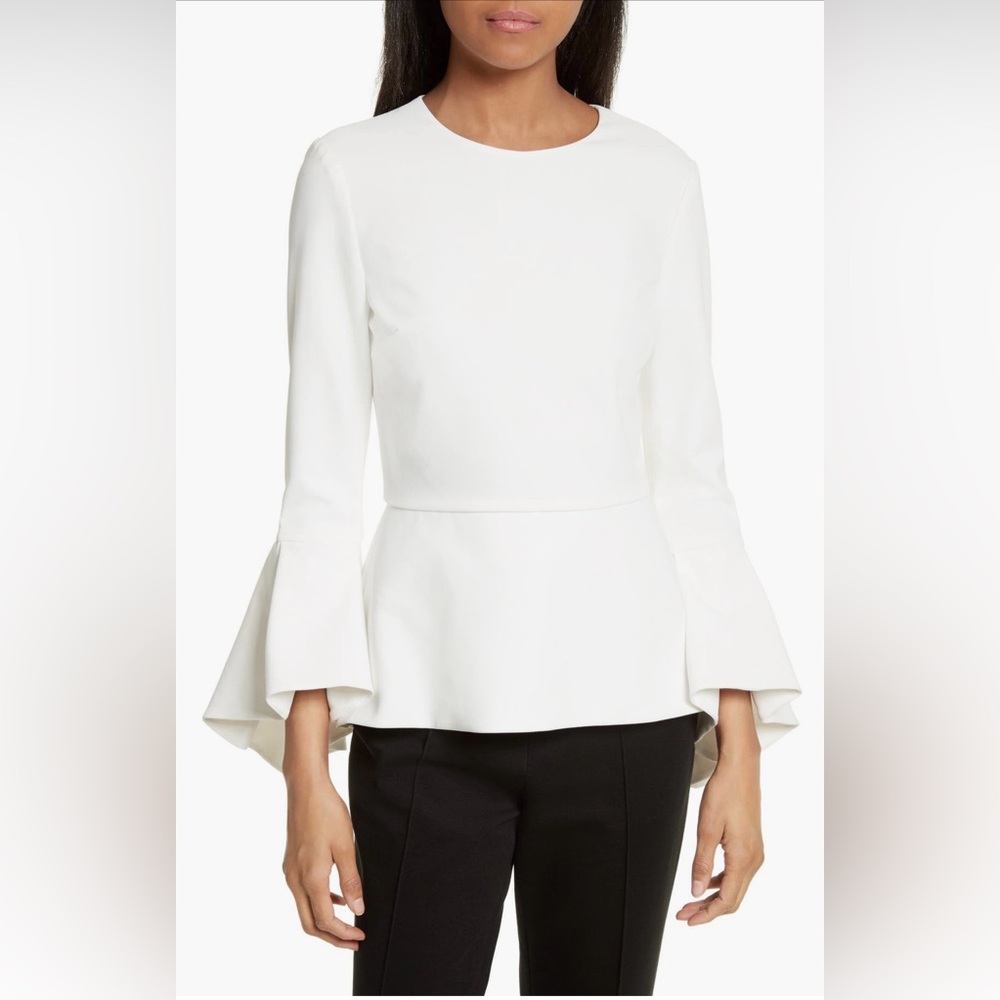 Alice + Olivia White Peplum Bell-Sleeve Blouse